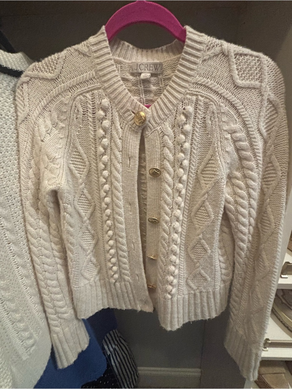 J. Crew Cream Cable-Knit Button Cardigan with Gold Buttons